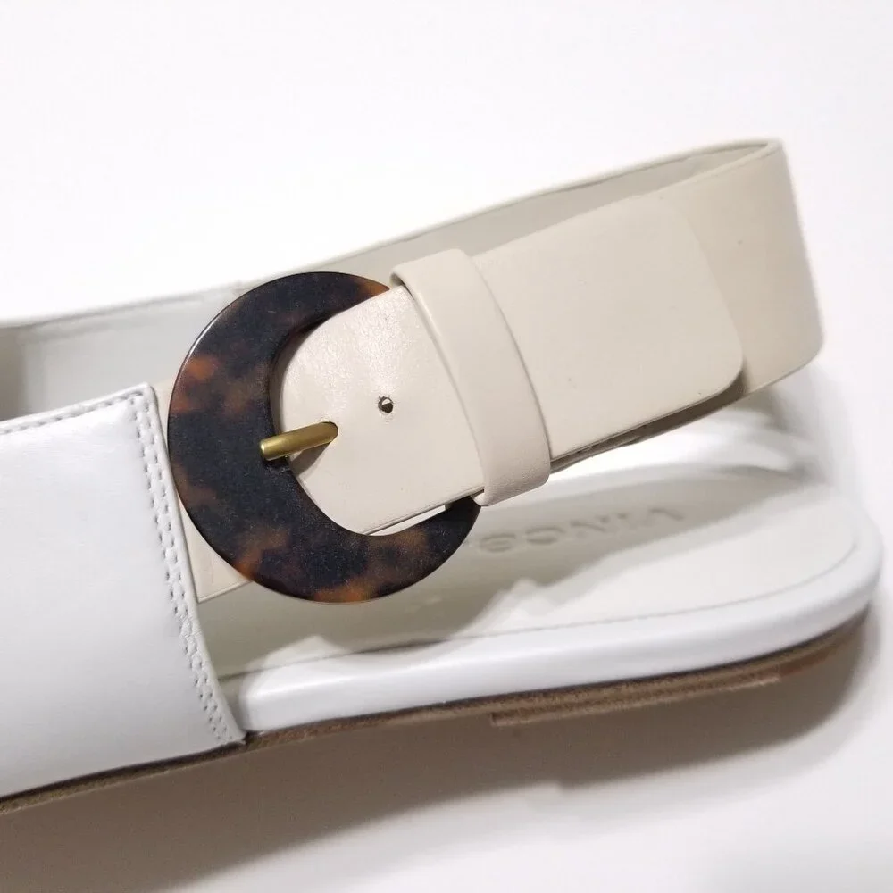 NWOB Vince Cadot White Leather Tortoise Buckle Slingback Flats $275